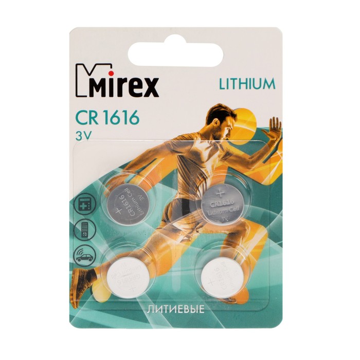 Батарейка литиевая Mirex, CR1616-4BL, 3В, блистер, 4 шт. (2 шт)