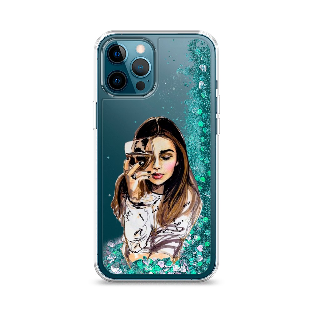 

Жидкий чехол с блестками "Девушка с бокалом" на Apple iPhone 12 Pro, 12895-1