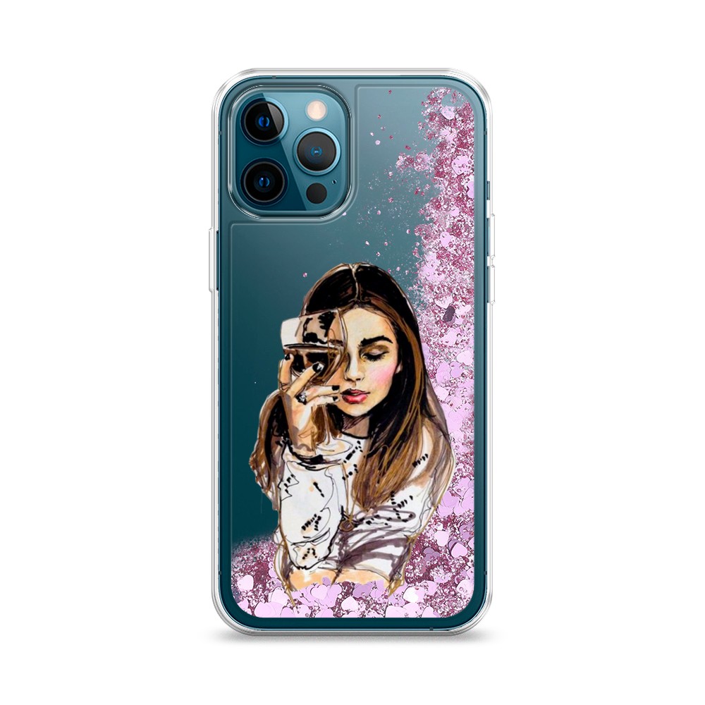 

Жидкий чехол с блестками "Девушка с бокалом" на Apple iPhone 12 Pro, 12894-1