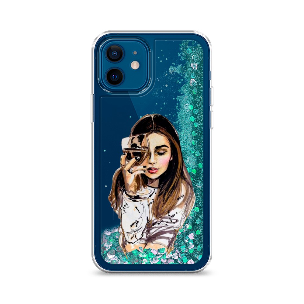 

Жидкий чехол с блестками "Девушка с бокалом" на Apple iPhone 12, 12595-1