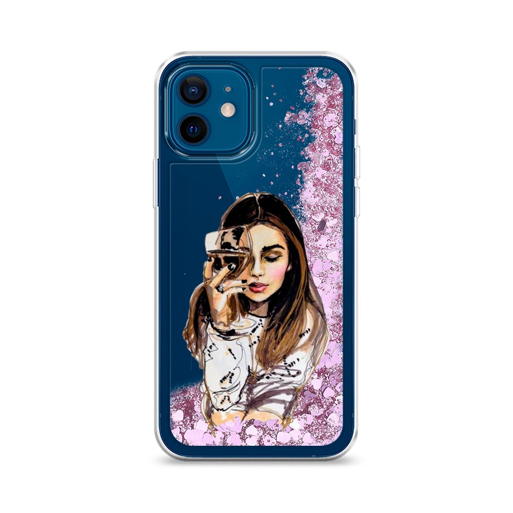 

Жидкий чехол с блестками "Девушка с бокалом" на Apple iPhone 12, 12594-1