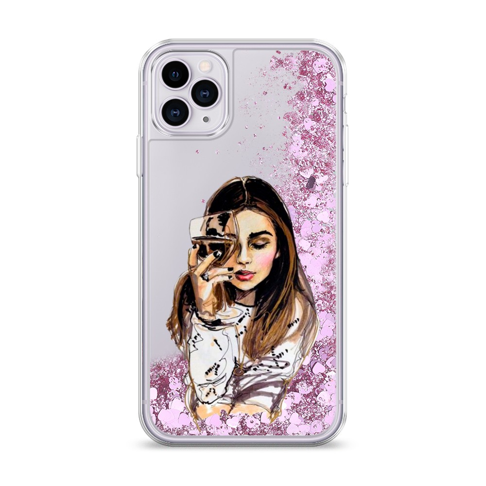 

Жидкий чехол с блестками "Девушка с бокалом" на Apple iPhone 11 Pro Max, 12294-1