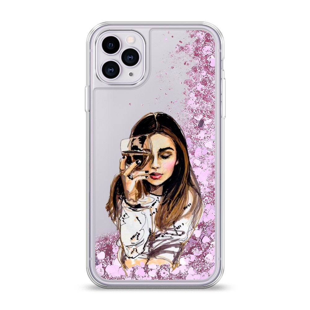 

Жидкий чехол с блестками "Девушка с бокалом" на Apple iPhone 11 Pro, 12394-1