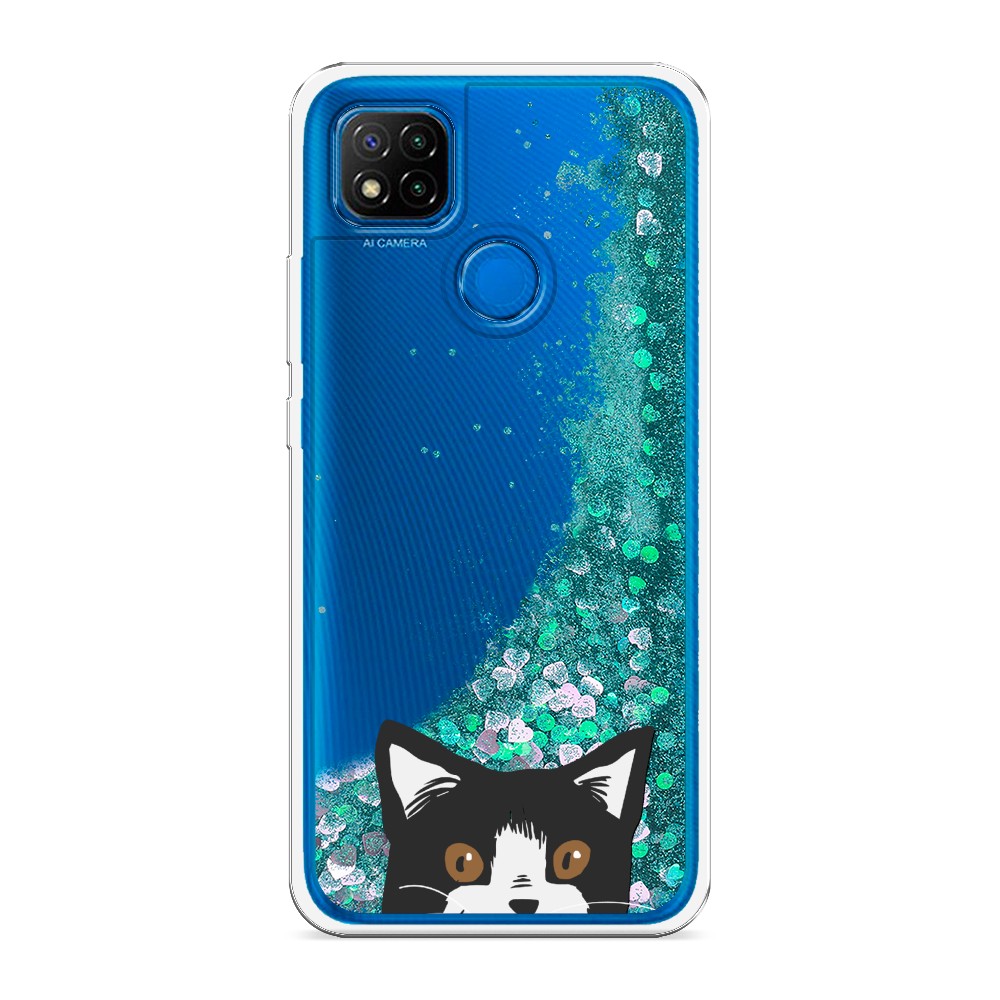 

Жидкий чехол с блестками "Подглядывающий кот" на Xiaomi Redmi 9C