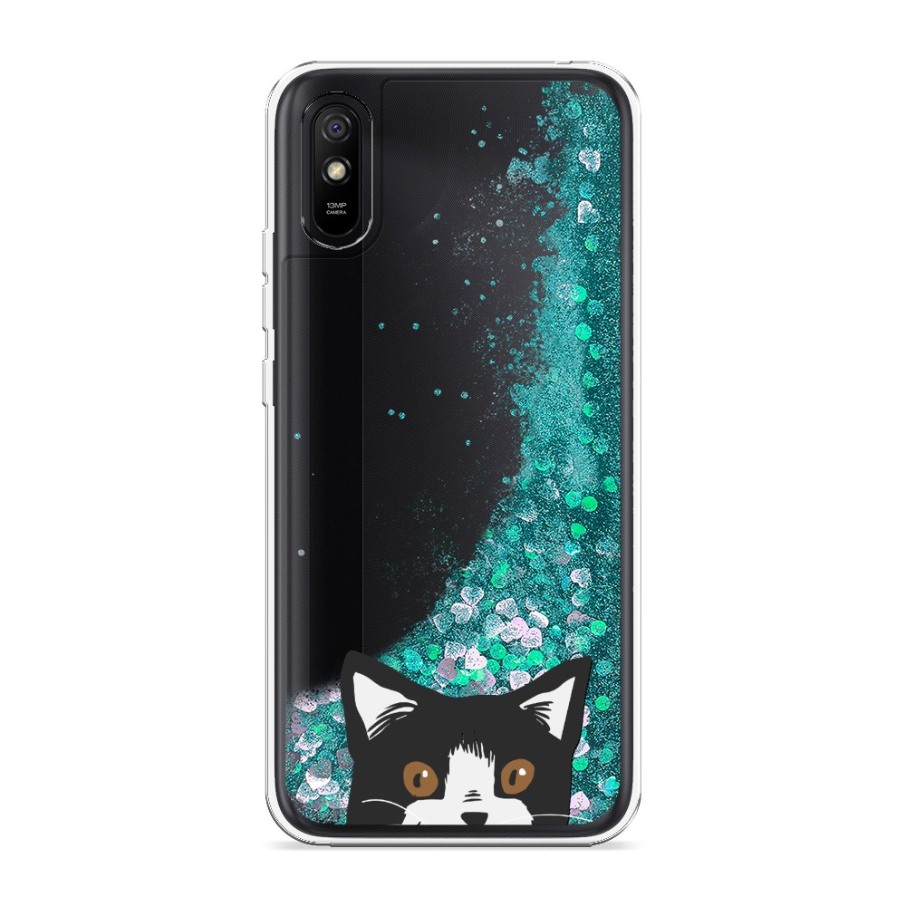 

Жидкий чехол с блестками "Подглядывающий кот" на Xiaomi Redmi 9A