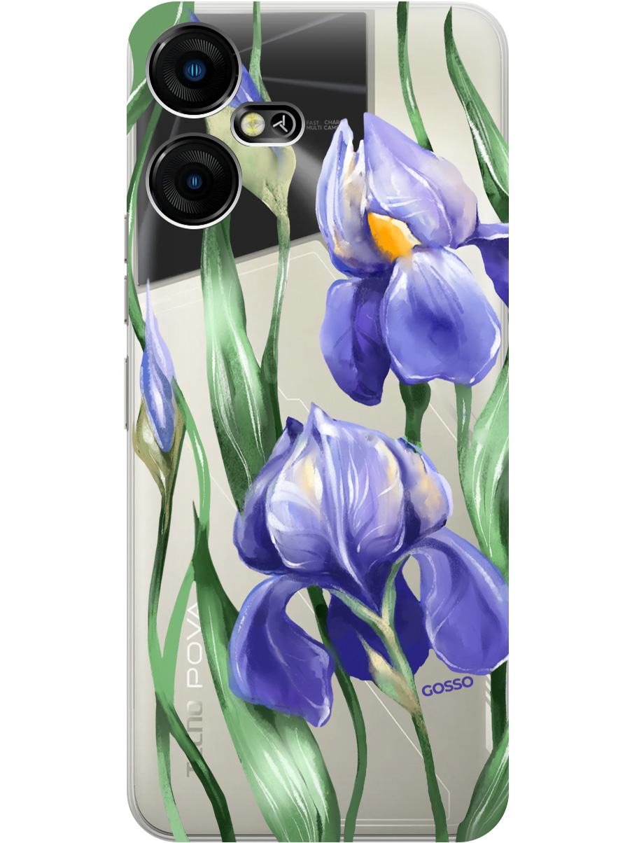 

Силиконовый чехол на Tecno Pova Neo 3 "Amazing Irises", Прозрачный;белый;синий, 20001480