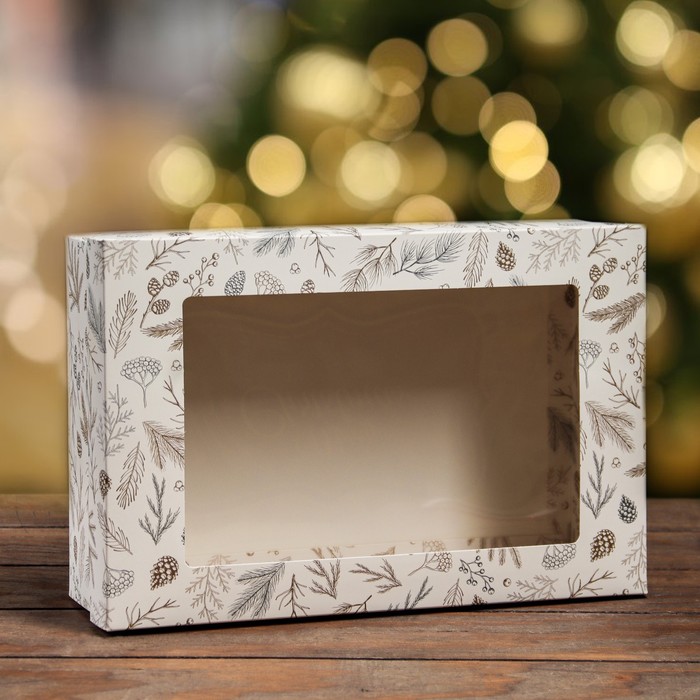 

Коробка складная, крышка-дно , с окном Merry Christmas 30х20х9 см 5 шт., Белый