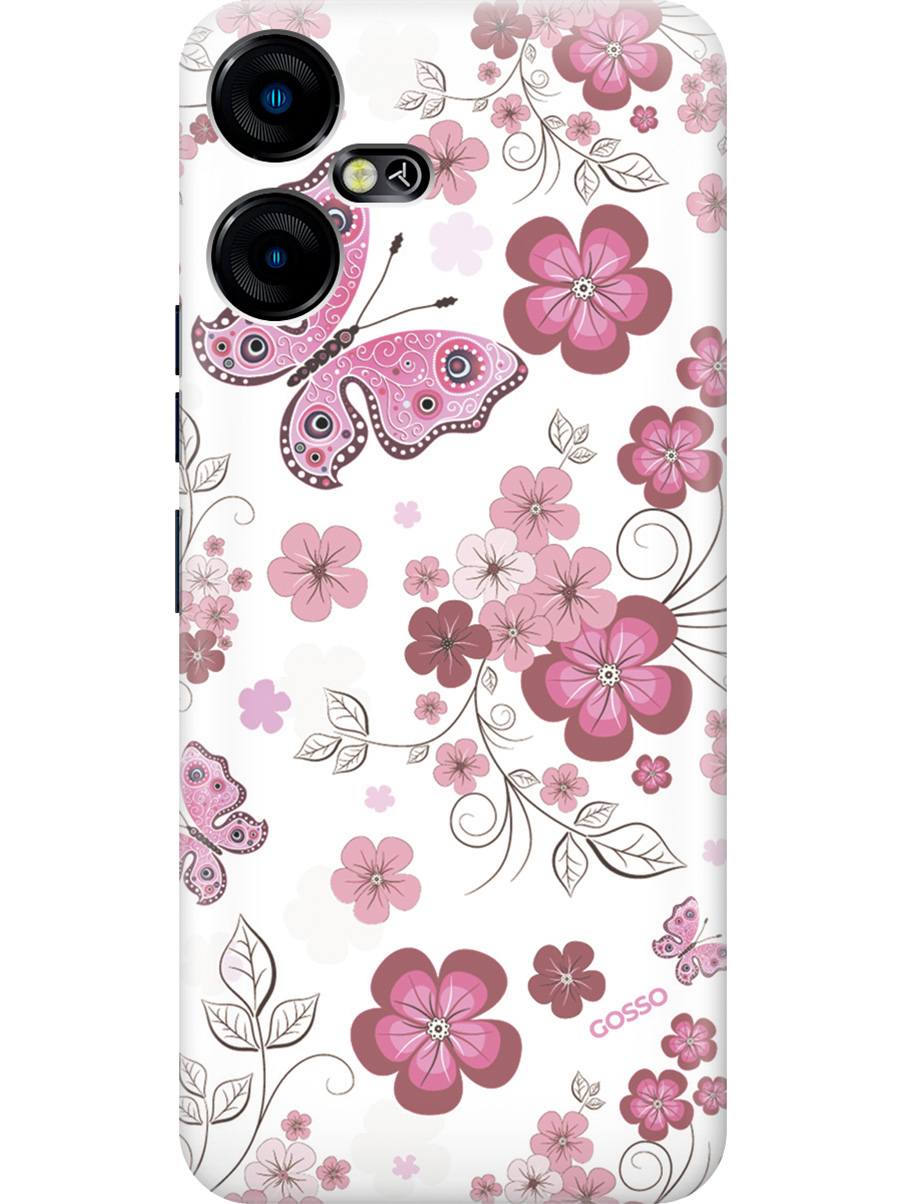 

Силиконовый чехол на Tecno Pova Neo 3 "Butterflies and Flowers", Прозрачный;розовый;черный, 20001480