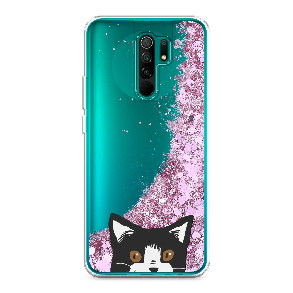 

Жидкий чехол с блестками "Подглядывающий кот" на Xiaomi Redmi 9, 38394-1