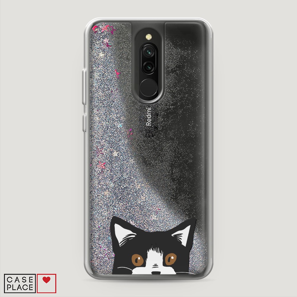 

Жидкий чехол с блестками "Подглядывающий кот" на Xiaomi Redmi 8, 37191-1