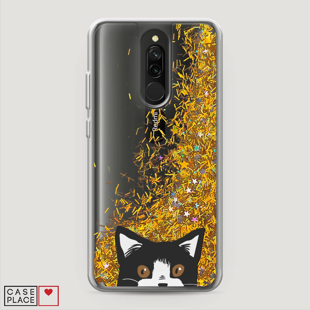 

Жидкий чехол с блестками "Подглядывающий кот" на Xiaomi Redmi 8, 37190-1
