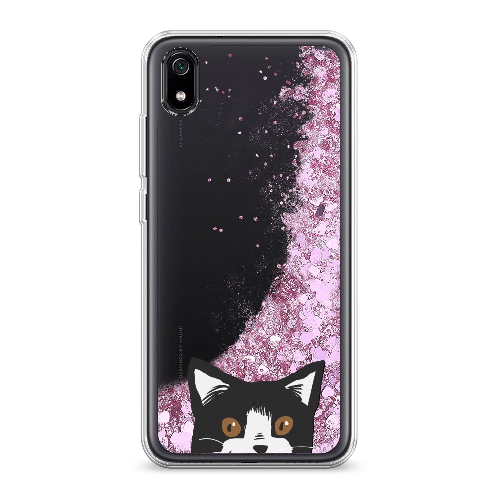 

Жидкий чехол с блестками "Подглядывающий кот" на Xiaomi Redmi 7A, 35494-1
