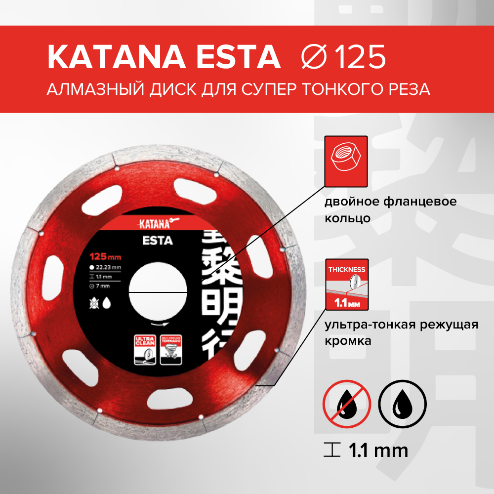 Диск алмазный Katana Esta 125 x 22.23 x 1.1 мм, ультратонкий диск алмазный katana shuriken 115 x 22 23 x 1 6 мм для заусовки