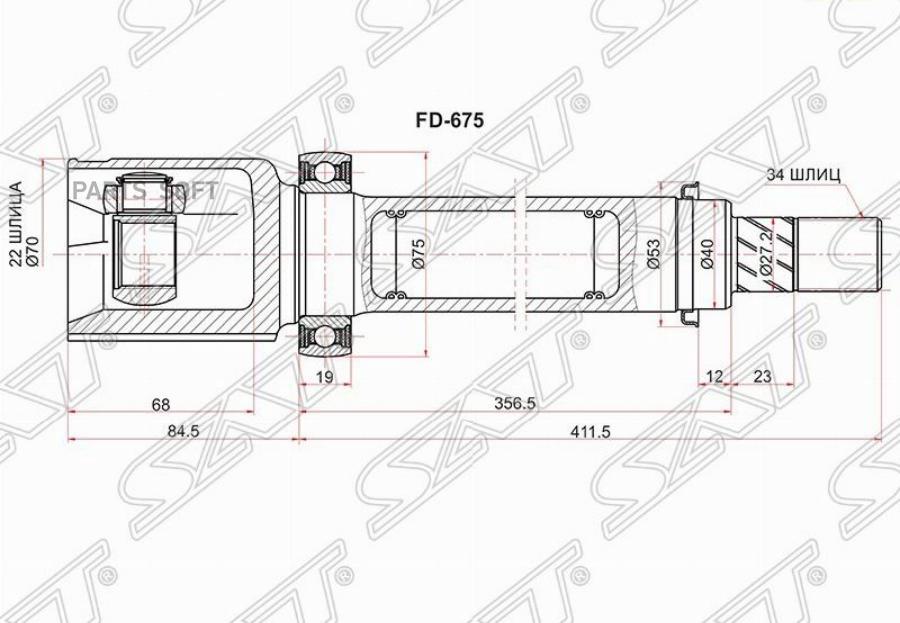 

SAT Шрус внутренний RH FORD FOCUS III 154лс 2.0л/Duratec DI TIVCT, FD675