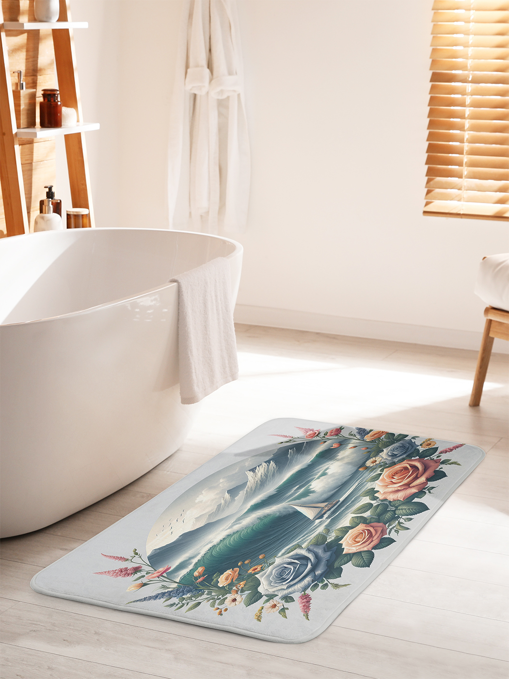 

Коврик для ванной туалета душа JoyArty "Парус в розах", bath_429452_60x100