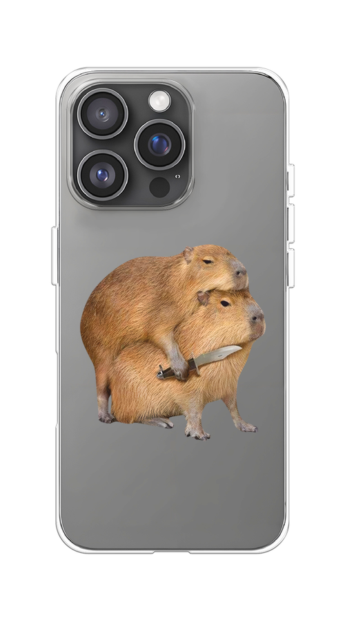 

Чехол на Apple iPhone 16 Pro "Капибара с ножом", Бежевый, 16250-1