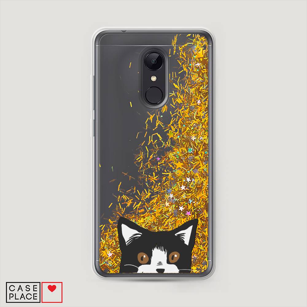 

Жидкий чехол с блестками "Подглядывающий кот" на Xiaomi Redmi 5, 33090-1