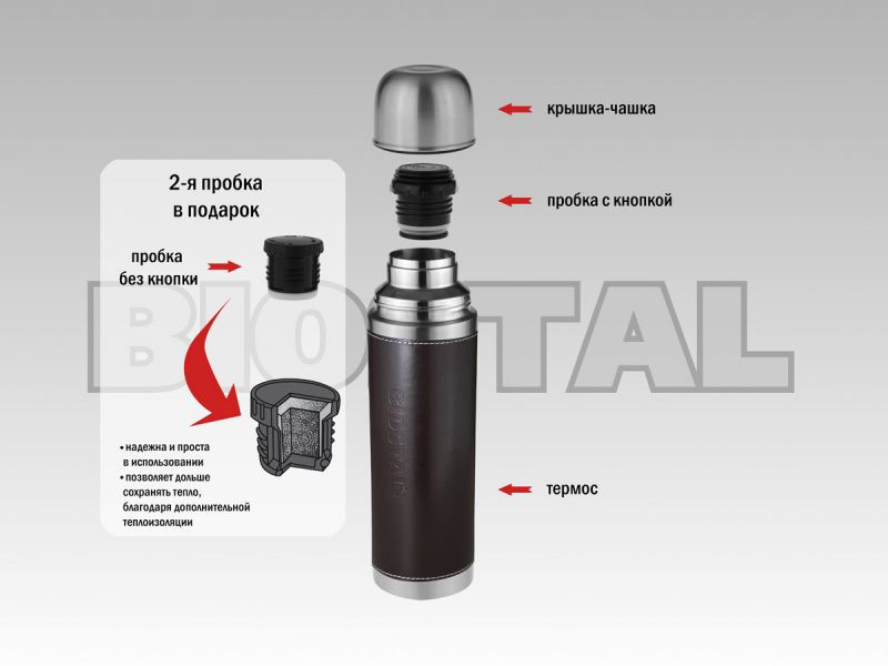 

Термос Biostal ОХОТА NYP-1000P, 1 л, черный
