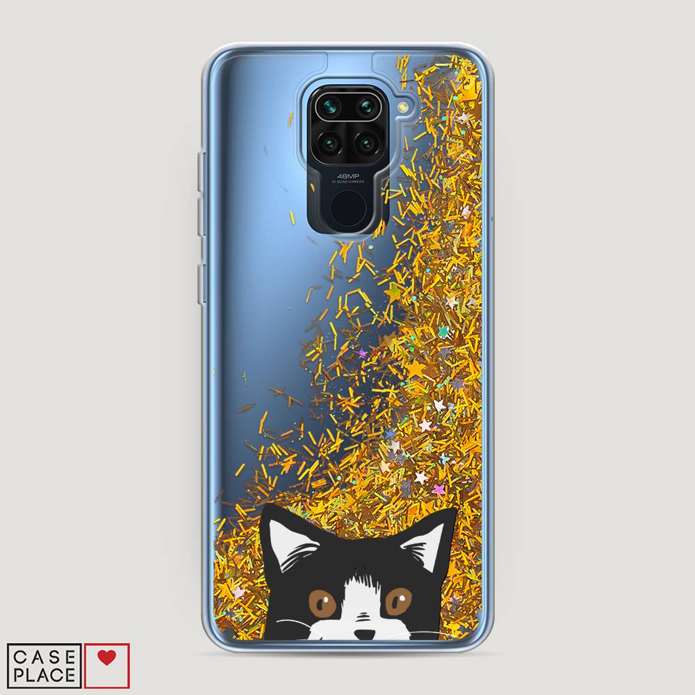 

Жидкий чехол с блестками "Подглядывающий кот" на Xiaomi Redmi 10X 4G, 38290-1
