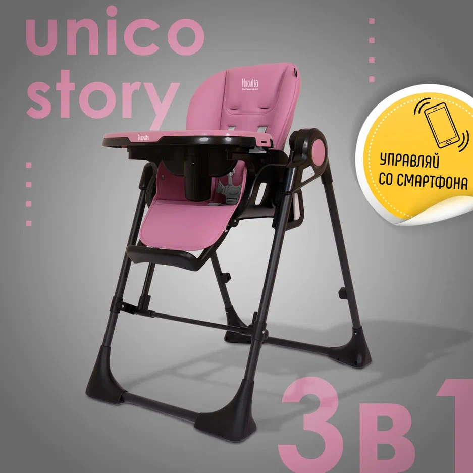 Стульчик для кормления 3в1 Nuovita Unico Story (Viola, Nero/Сиреневый, Черный) стульчик для кормления nuovita с электронной функцией качения unico story