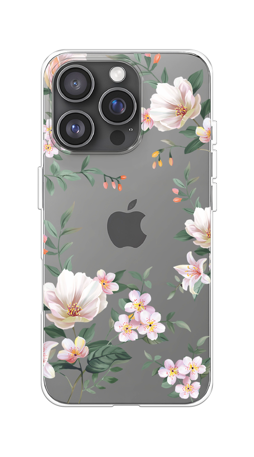 

Чехол на Apple iPhone 16 Pro "Beautiful white flowers", Бежевый;зеленый, 16250-1