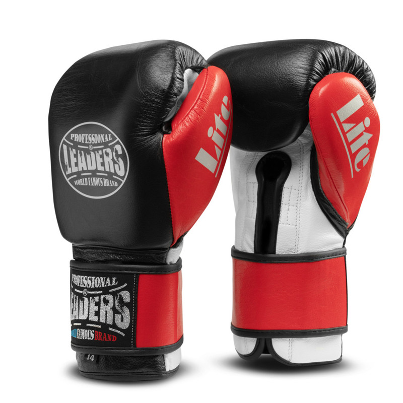 Боксерские перчатки Leaders черные/красные, 12 унций