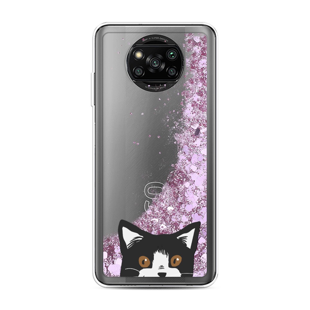 

Жидкий чехол с блестками "Подглядывающий кот" на Xiaomi Poco X3 Pro, 310694-1