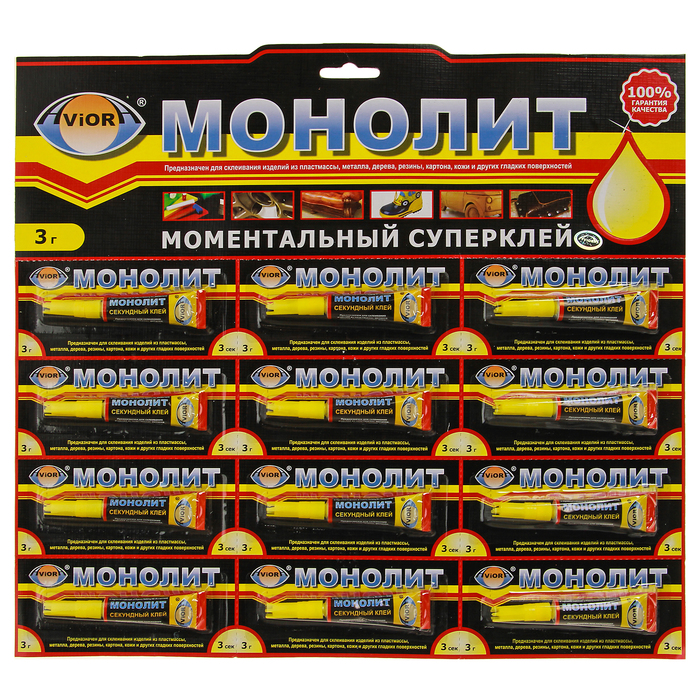 

Cуперклей Секундный Aviora "Монолит", мини карта, 3 г (12 шт), Прозрачный