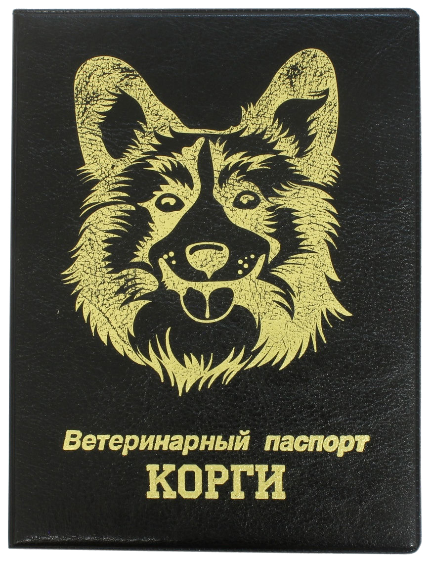 Обложка на ветеринарный паспорт Стрекоза "Корги", черный