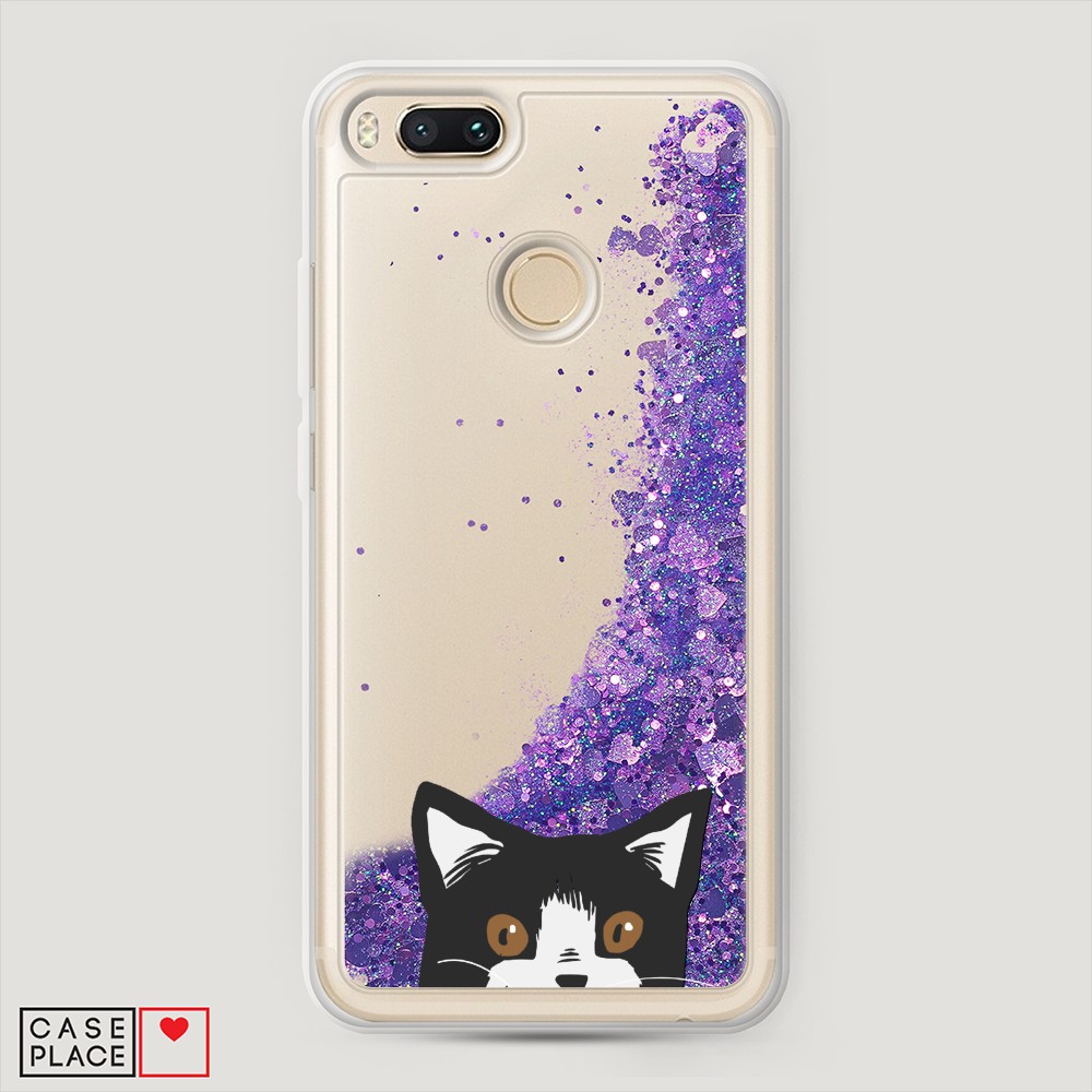 

Жидкий чехол с блестками "Подглядывающий кот" на Xiaomi Mi 5X, 32392-1