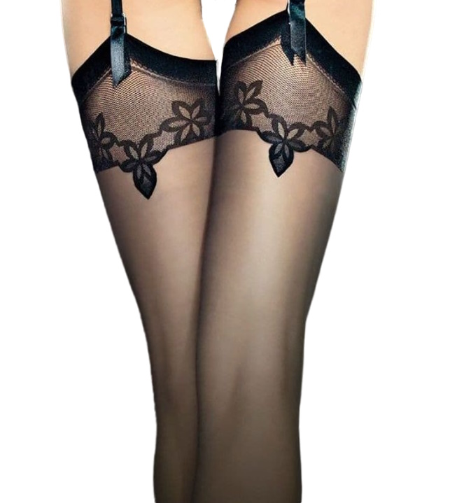 

Чулки под пояс ECLIPSE на резинке 20 den 2 размер с цветами, Черный, ECLIPSE