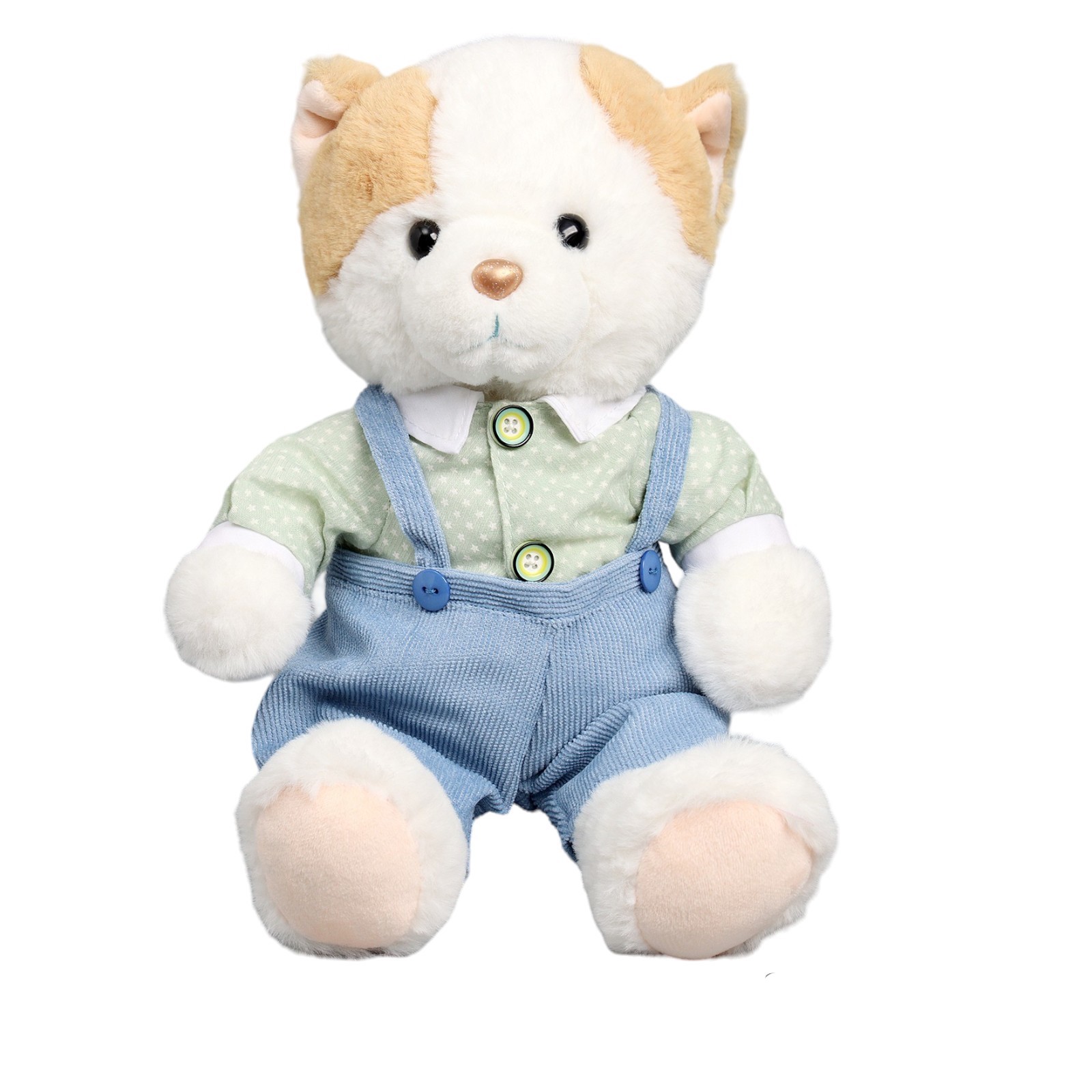 

Мягкая игрушка "Little Friend", котик в голубом комбинезоне, Бежевый