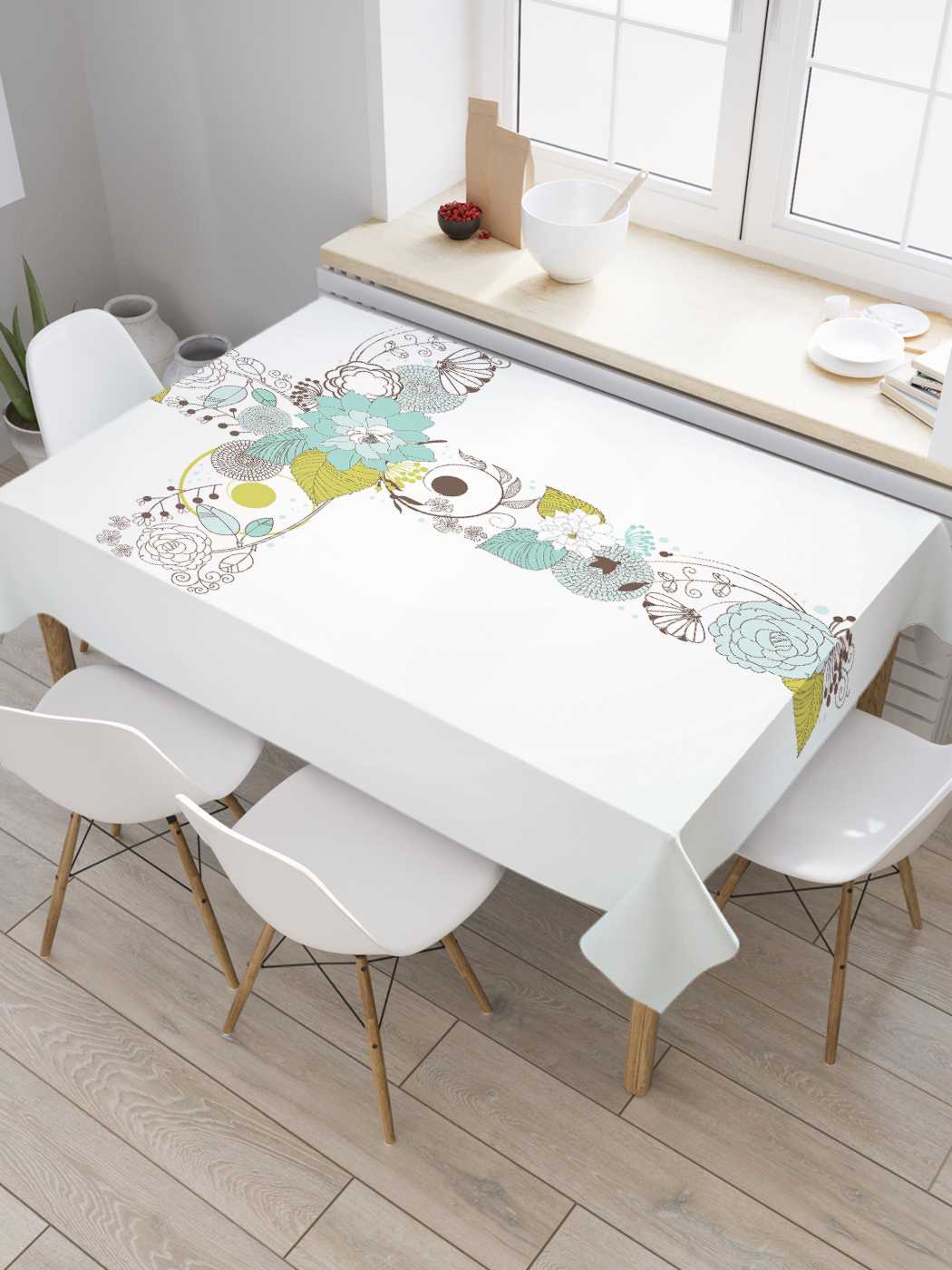 

Скатерть прямоугольная JoyArty "Цветочный крест" из оксфорда, 180x145 см, Цветочный крест