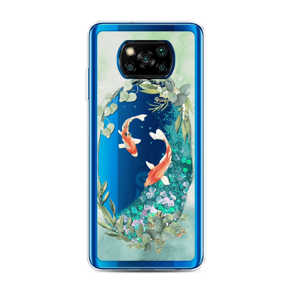 

Жидкий чехол с блестками "Две золотые рыбки" на Xiaomi Poco X3 NFC, 39295-1