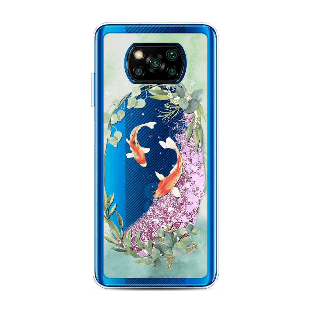 

Жидкий чехол с блестками "Две золотые рыбки" на Xiaomi Poco X3 NFC, 39294-1