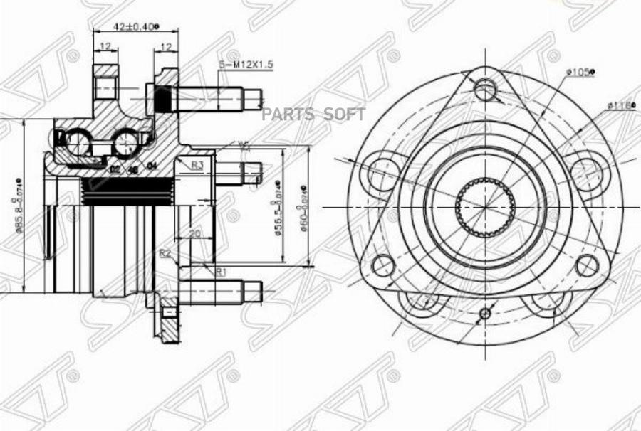 

SAT Ступичный узел перед CHEVROLET CRUZE/OPEL ASTRA-J (R15), ST13502828