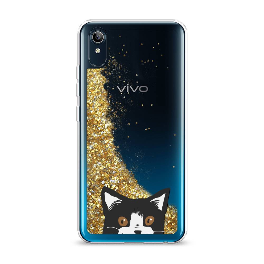 

Жидкий чехол с блестками "Подглядывающий кот" на Vivo Y91c, 262890-1