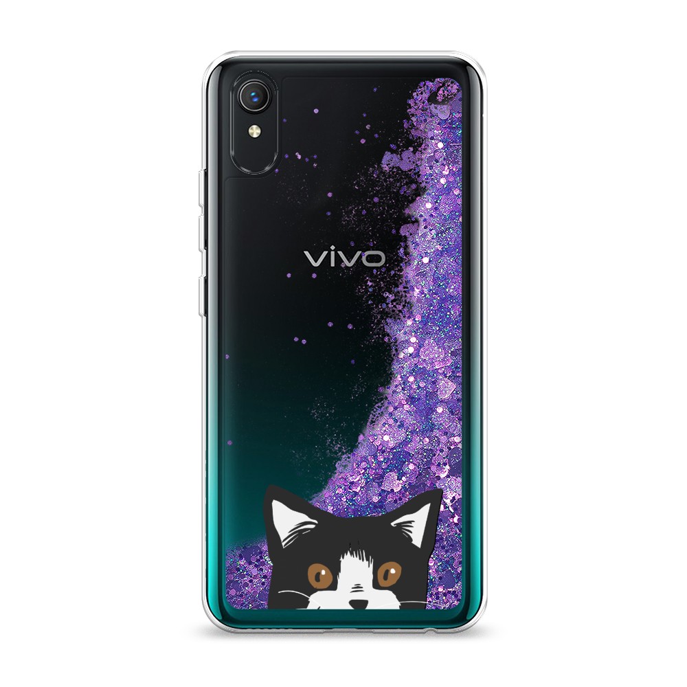 

Жидкий чехол с блестками "Подглядывающий кот" на Vivo Y1s, 263292-1