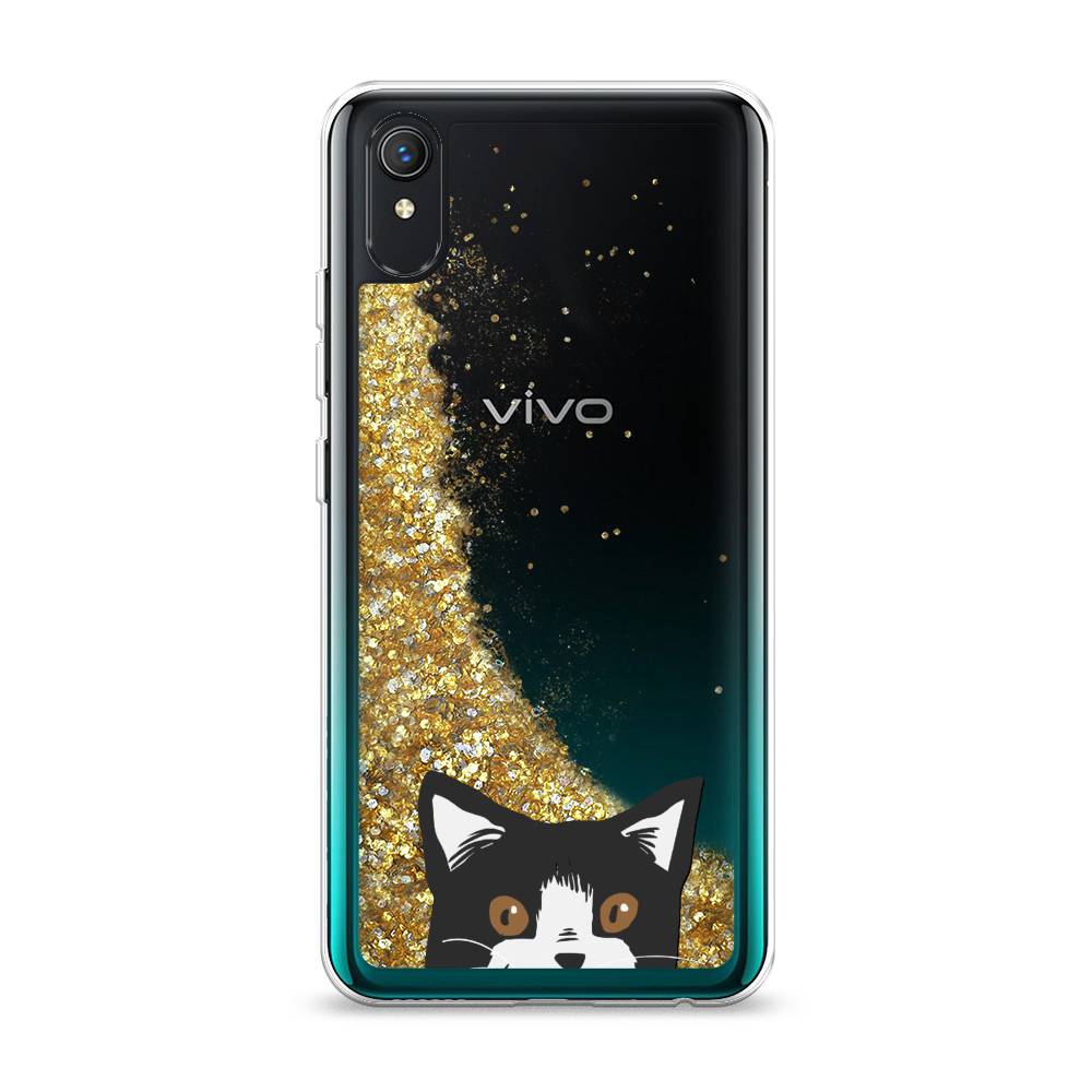 

Жидкий чехол с блестками "Подглядывающий кот" на Vivo Y1s, 263290-1