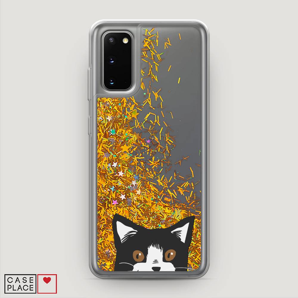 

Жидкий чехол с блестками "Подглядывающий кот" на Samsung Galaxy S20, 29290-1