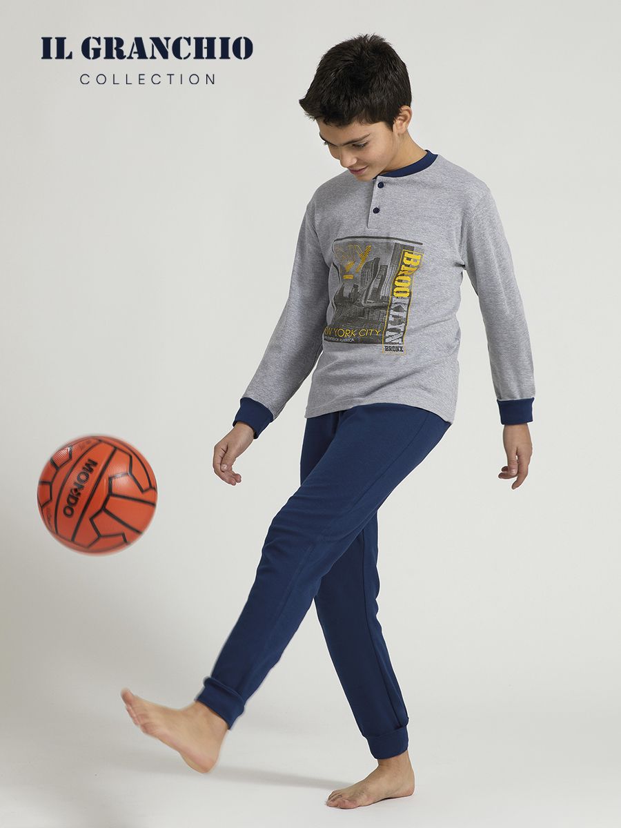 Пижама детская Il Granchio GP4090 Grigio, серый, синий, 134