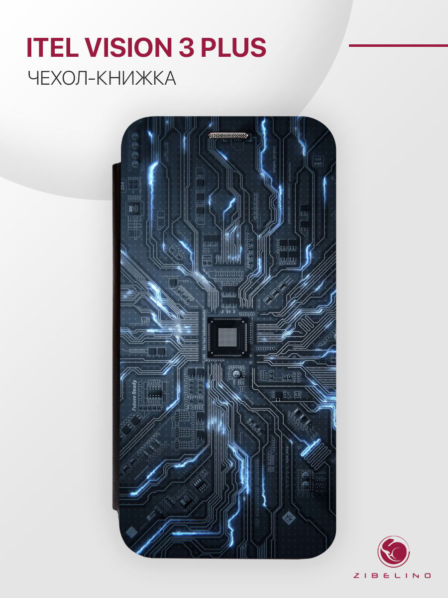 

чехол для itel vision 3 plus с рисунком, с магнитом черный с принтом токи микросхемы, ZB-ITL-VIS3-PL