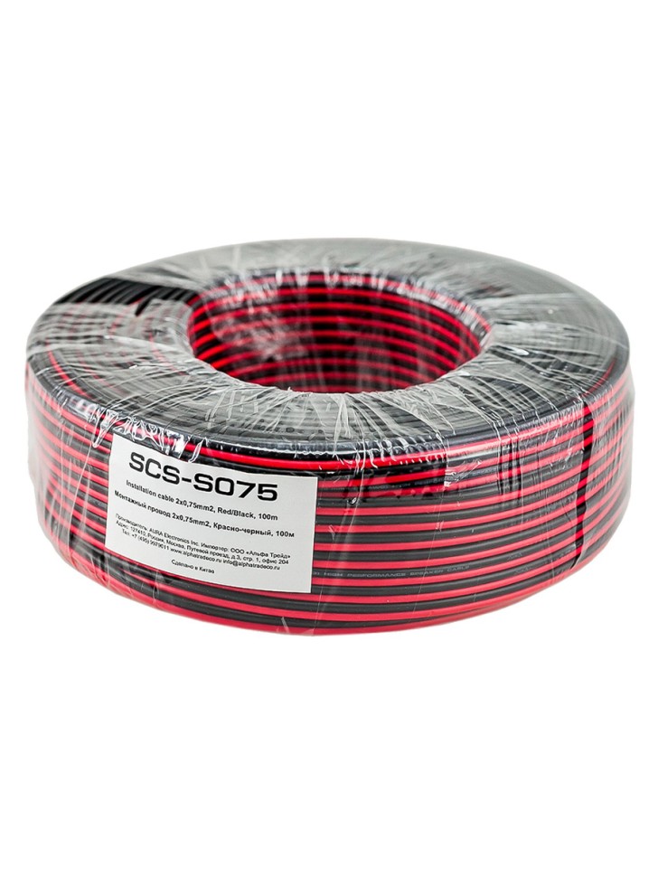 

Кабель автомобильный AuRa монтажный SCS-S075 2*0,75 мм2 (18AWG) 1м черно-красный