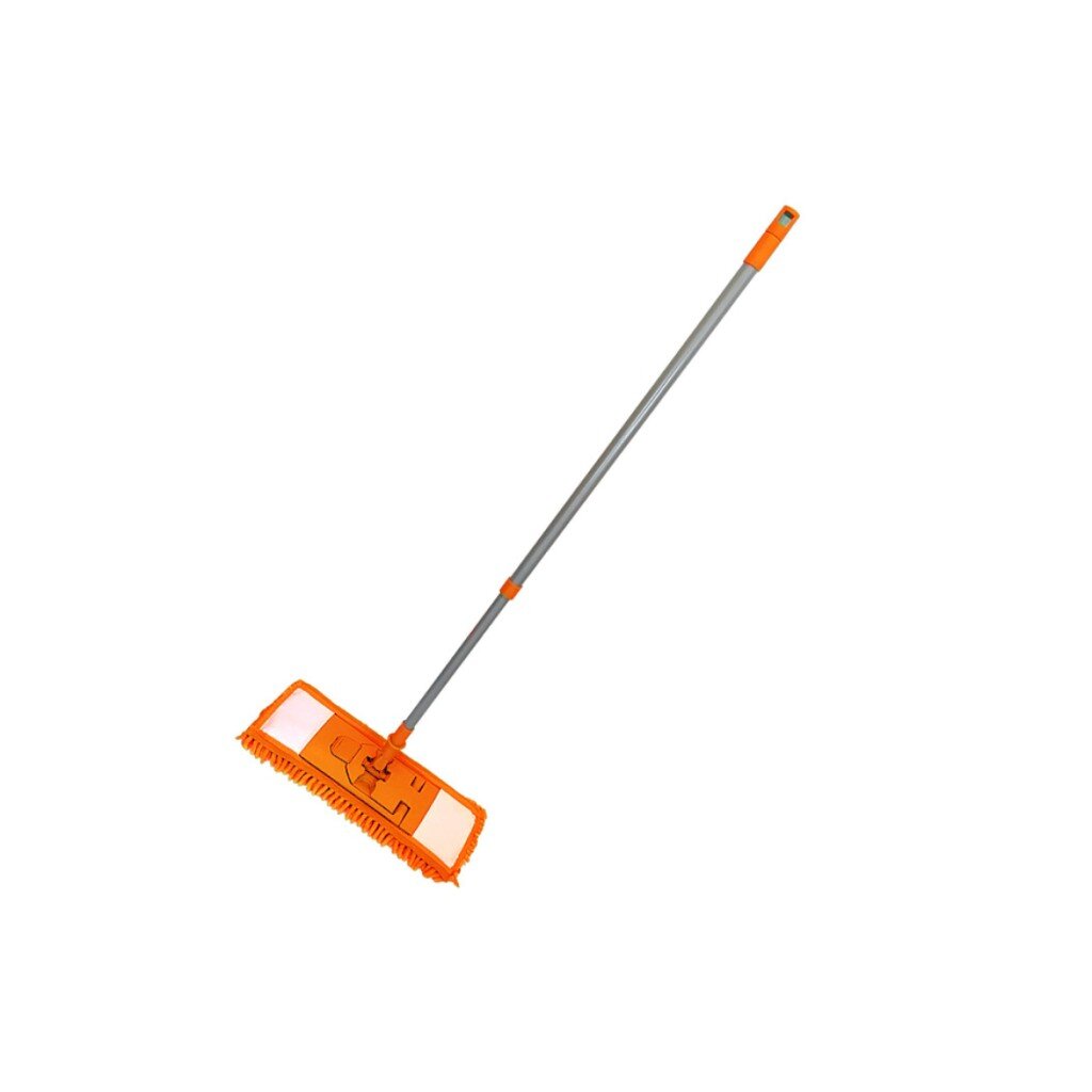 Швабра плоская 128 см телескопическая ручка оранжевая микрофибра-лапша Мультипласт Умничка