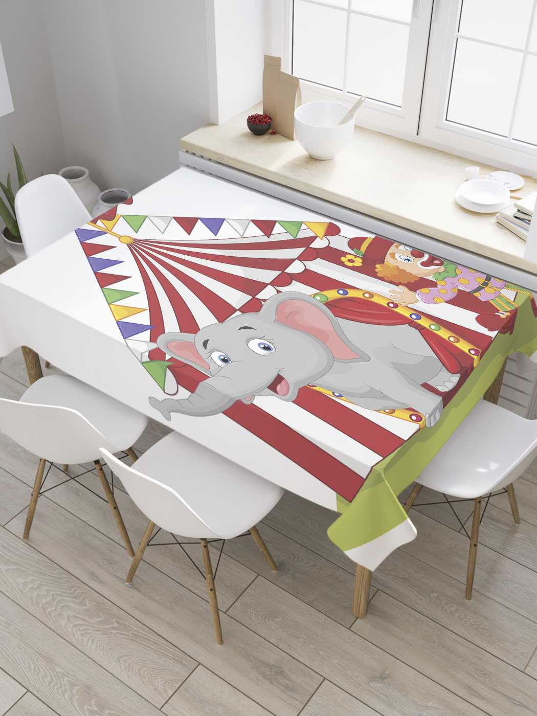 

Скатерть прямоугольная JoyArty "Цирковой слон" из оксфорда, 180x145 см, Красный, Цирковой слон