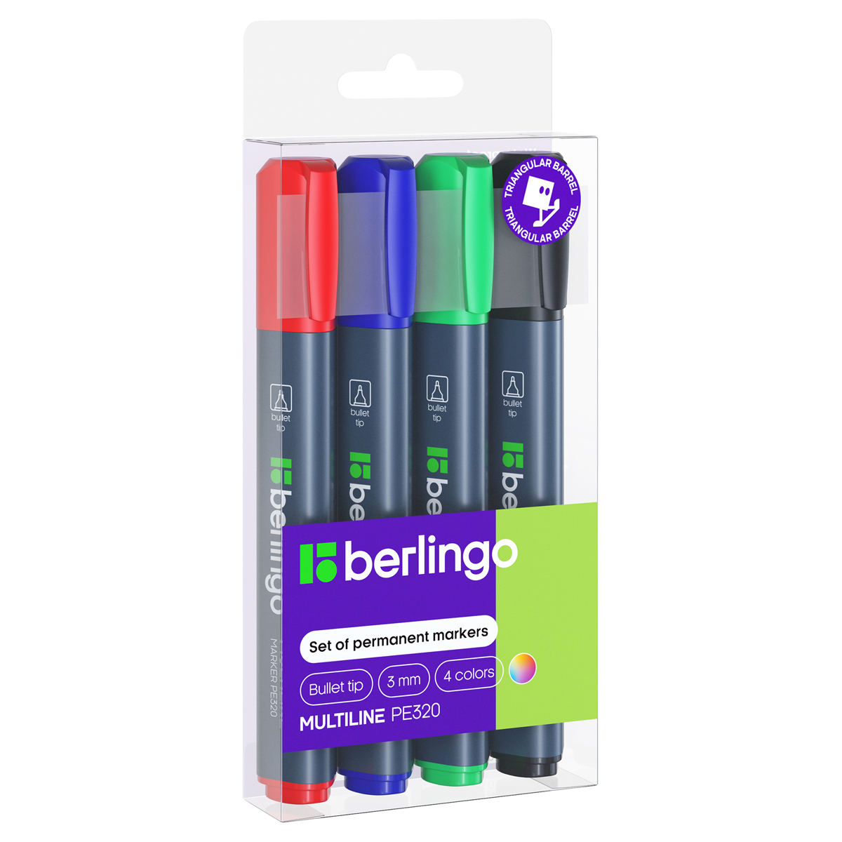 Набор перманентных маркеров Berlingo MultiLine пулевидные трехгранные 3 мм 4 цвета