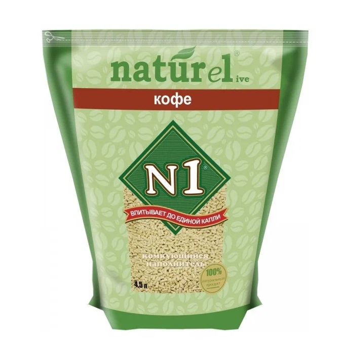 Комкующийся наполнитель N1 Naturel древесный, кофе, 4.5 л