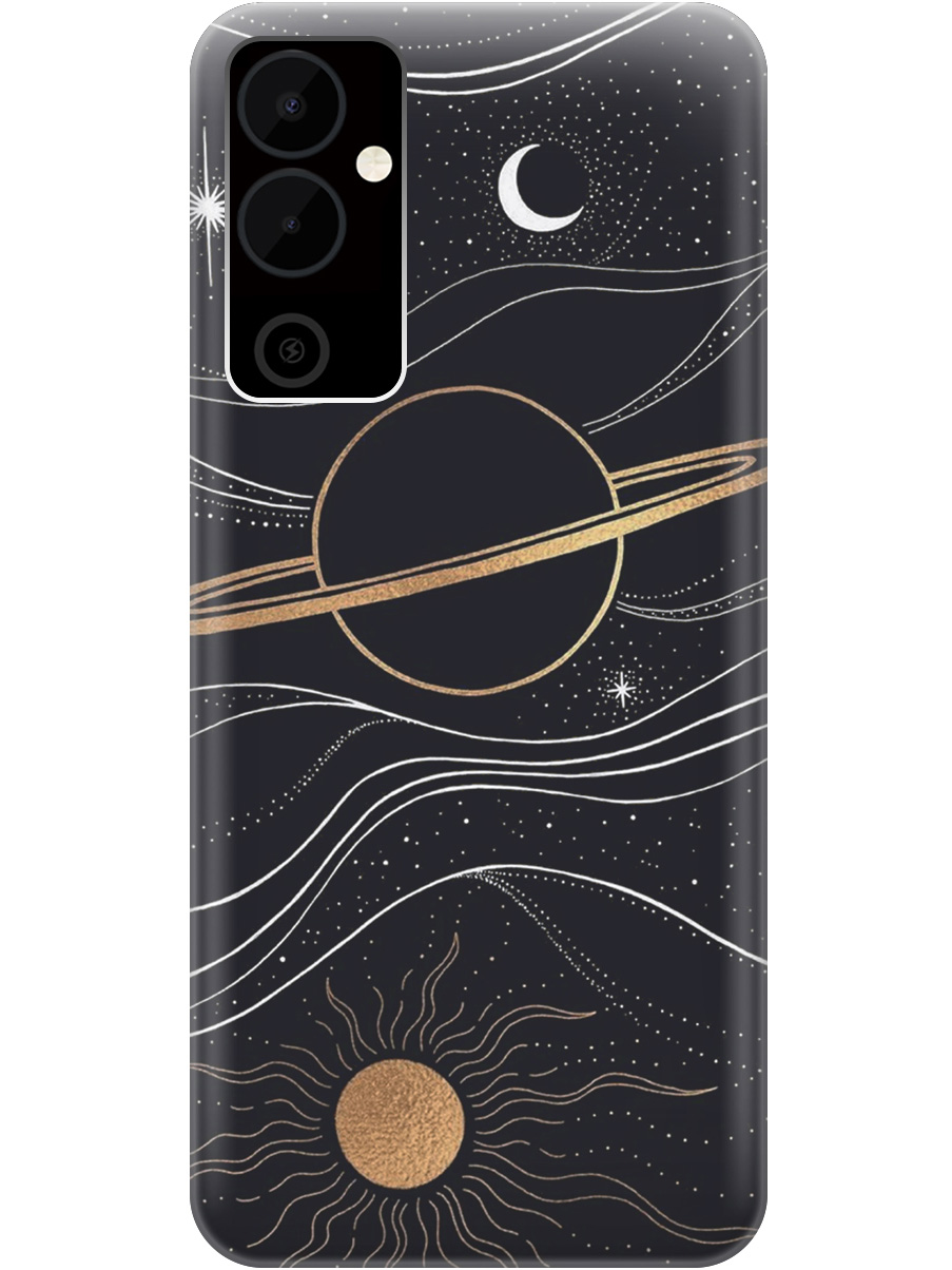 

Матовый Soft Touch силиконовый чехол на Tecno Pova Neo 2 "Сатурн и солнце" черный, Белый;желтый, 20001477