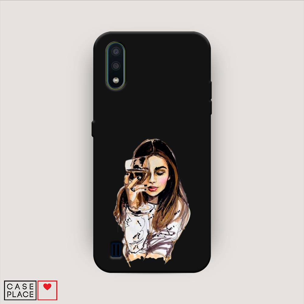 

Чехол Awog на Samsung Galaxy M01 / Самсунг M01 "Девушка с бокалом", Коричневый;прозрачный;бежевый, 2101152-1