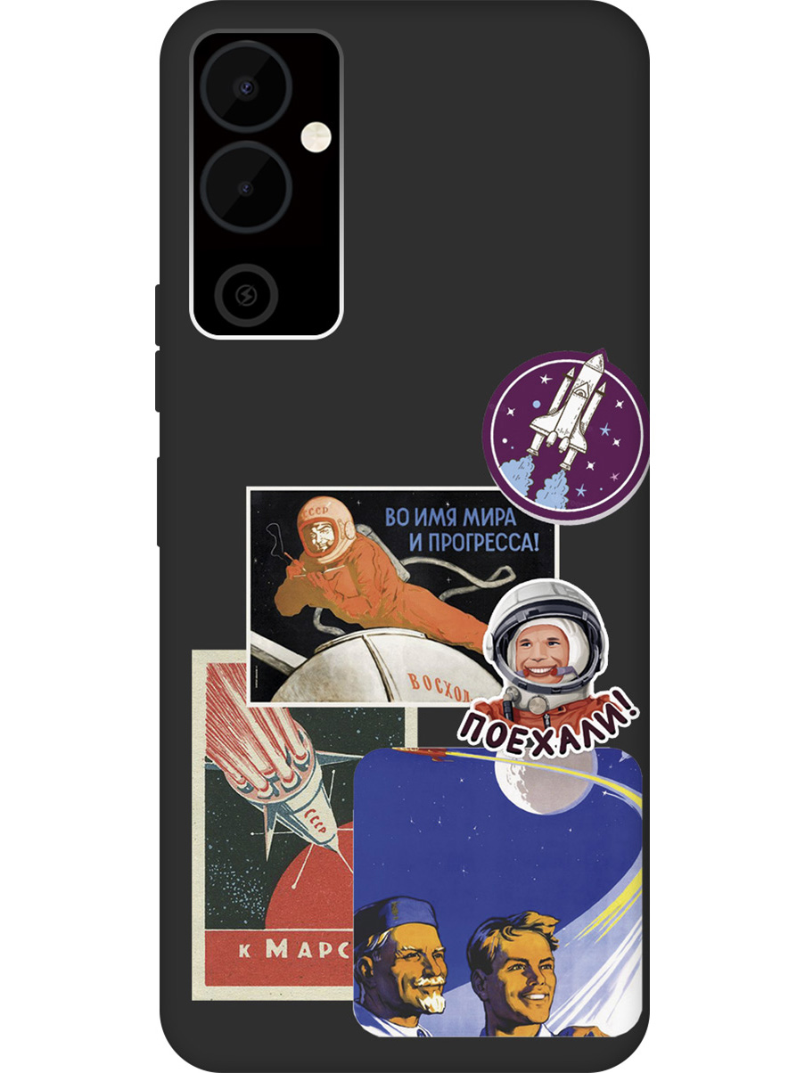 

Матовый Soft Touch силиконовый чехол на Tecno Pova Neo 2 "Yuri Gagarin Stickers" черный, Черный;белый;красный, 20001477